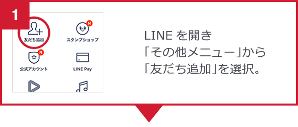 LINEを開き「その他メニュー」から「友だち追加」を選択。